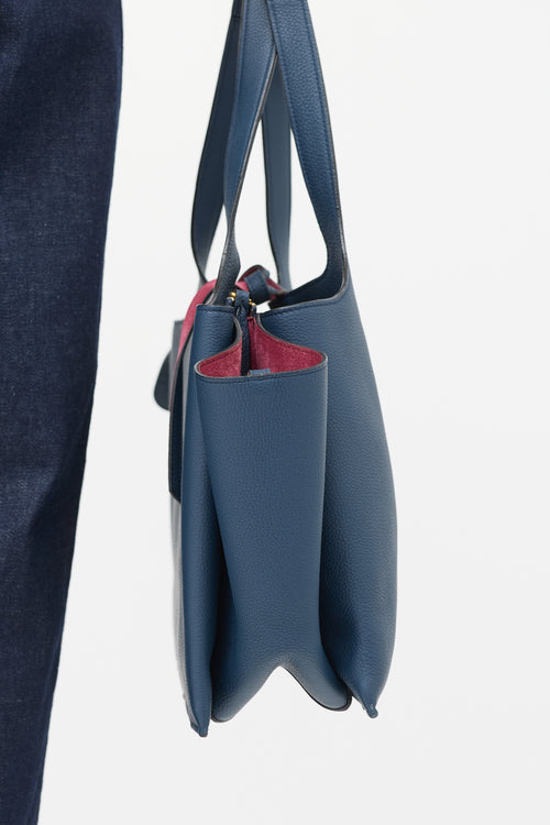 Celine Navy Leather Tri-Fold Shoulder Bag