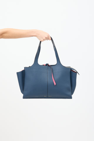 Celine Navy Leather Tri-Fold Shoulder Bag