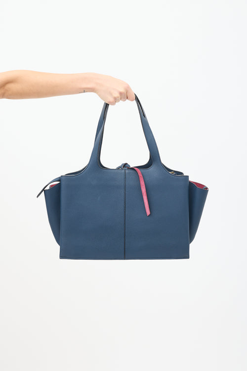 Celine Navy Leather Tri-Fold Shoulder Bag