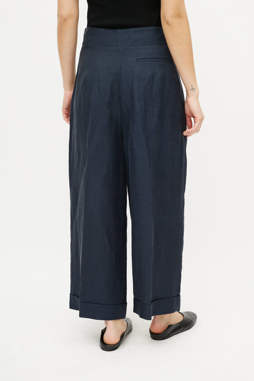 Celine Navy Linen Wide Leg High Waisted Trousers