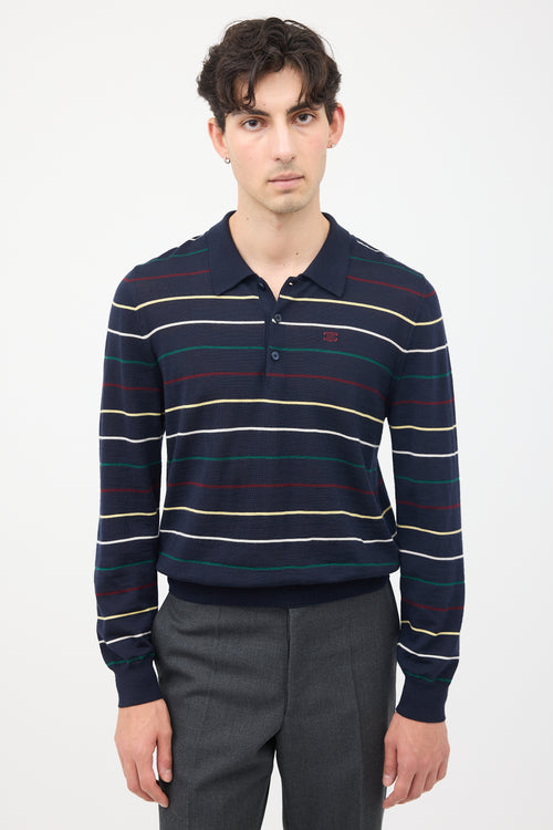 Celine Navy 
Multi Stripes Triomphe Polo Shirt