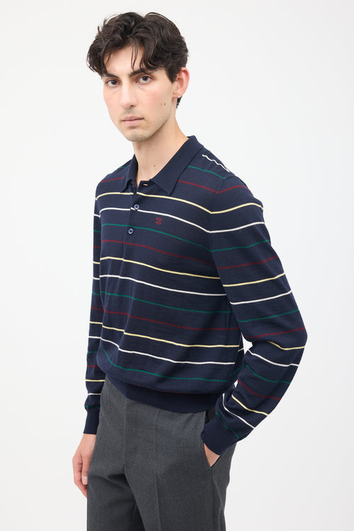 Celine Navy 
Multi Stripes Triomphe Polo Shirt