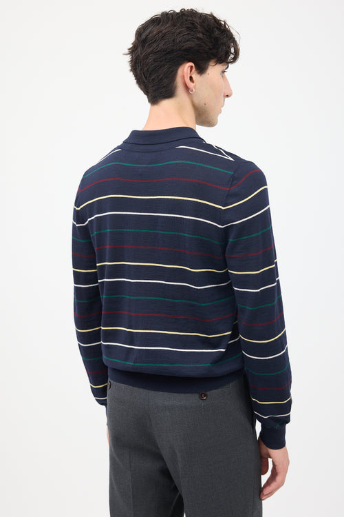 Celine Navy 
Multi Stripes Triomphe Polo Shirt