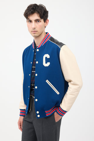 Celine Navy 
Multi Wool 
Leather Teddy Varsity Jacket