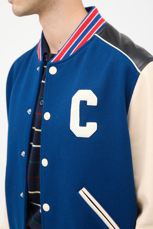 Celine Navy 
Multi Wool 
Leather Teddy Varsity Jacket