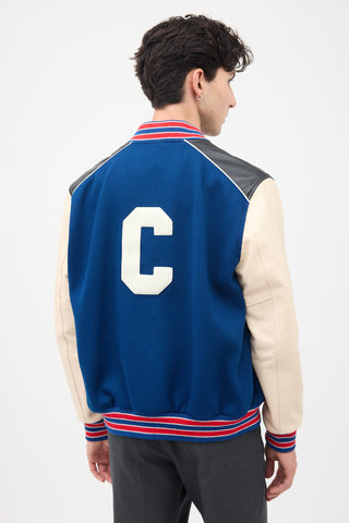 Celine Navy 
Multi Wool 
Leather Teddy Varsity Jacket