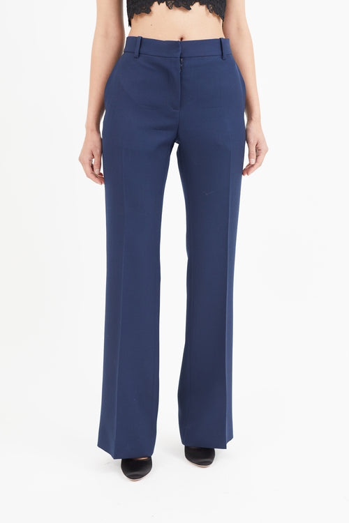 Celine Navy Pleated Wool Trouser