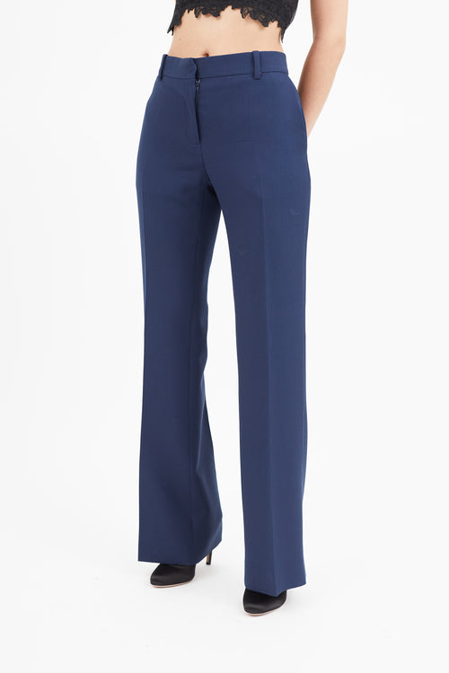 Celine Navy Pleated Wool Trouser