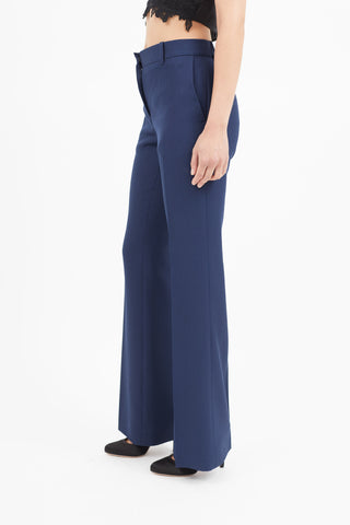 Celine Navy Pleated Wool Trouser