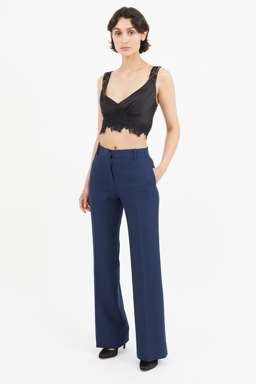 Celine Navy Pleated Wool Trouser