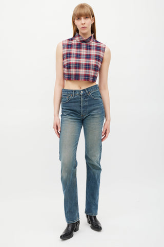 Celine Navy 
Red Gingham Top