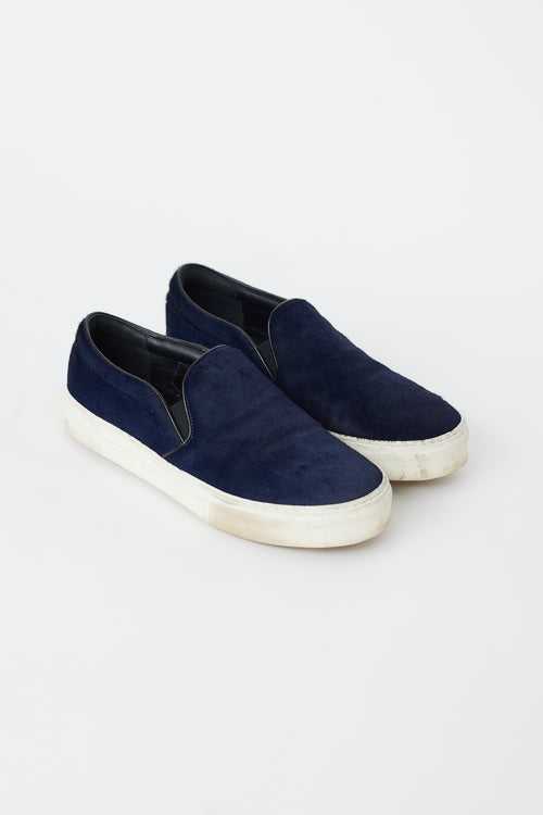 Celine Navy Textured Hair Slip On Sneaker