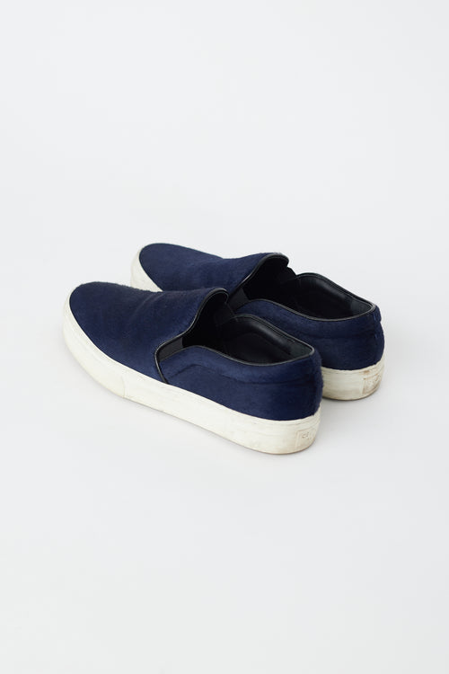 Celine Navy Textured Hair Slip On Sneaker