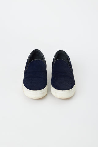 Celine Navy Textured Hair Slip On Sneaker