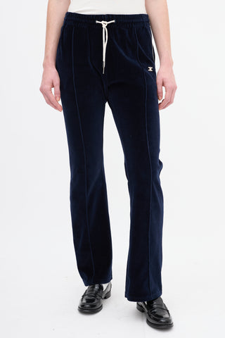 Celine Navy Velvet Triomphe Pintuck Track Pant