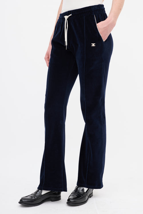 Celine Navy Velvet Triomphe Pintuck Track Pant