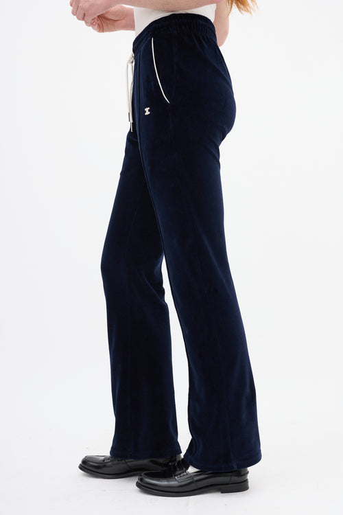 Celine Navy Velvet Triomphe Pintuck Track Pant