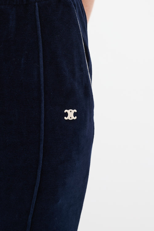 Celine Navy Velvet Triomphe Pintuck Track Pant