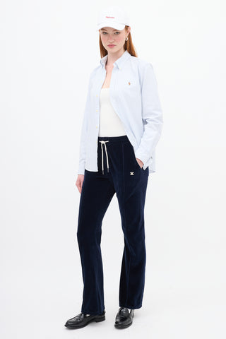 Celine Navy Velvet Triomphe Pintuck Track Pant