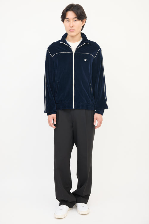 Celine Navy Velvet Triomphe Track Jacket