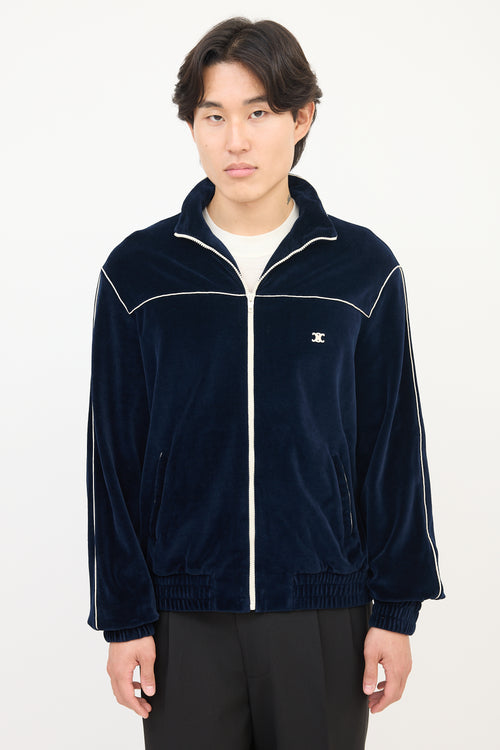 Celine Navy Velvet Triomphe Track Jacket