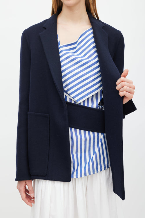 Celine Navy Wool Belted Blazer