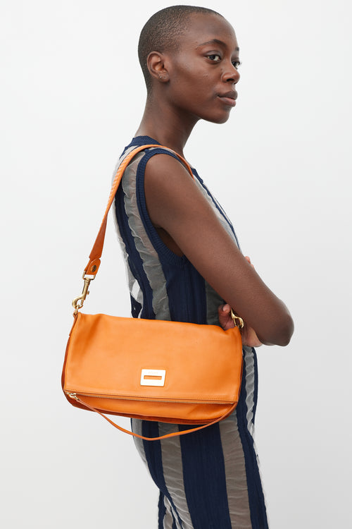 Celine Orange Leather 
Suede Foldover Shoulder Bag