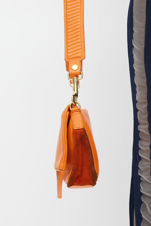 Celine Orange Leather 
Suede Foldover Shoulder Bag