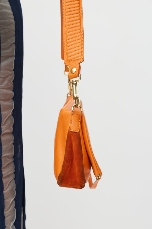 Celine Orange Leather 
Suede Foldover Shoulder Bag