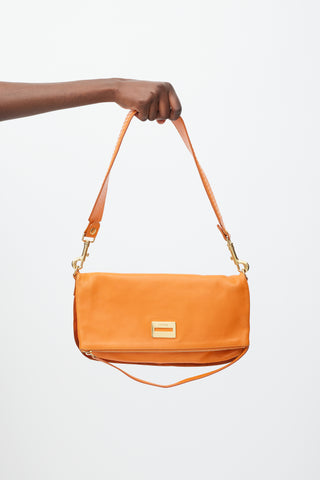 Celine Orange Leather 
Suede Foldover Shoulder Bag