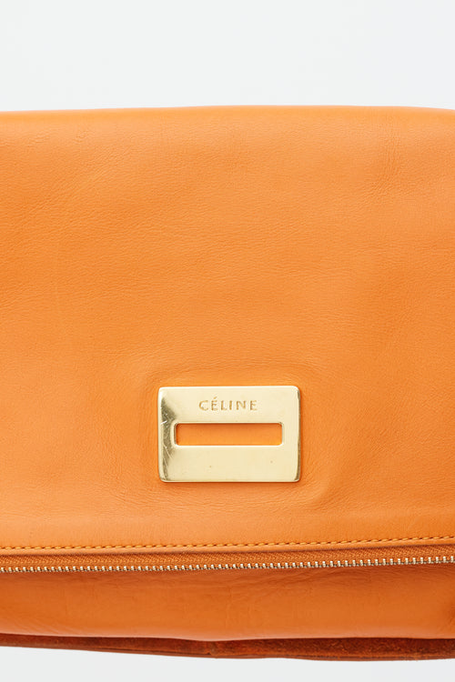 Celine Orange Leather 
Suede Foldover Shoulder Bag