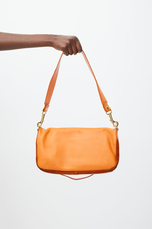 Celine Orange Leather 
Suede Foldover Shoulder Bag