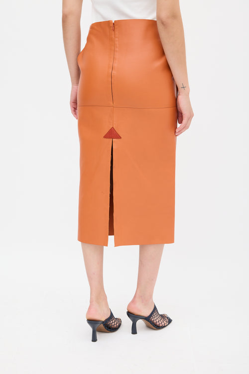 Celine Orange Leather Tie Waist Midi Skirt