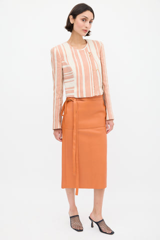 Celine Orange Leather Tie Waist Midi Skirt