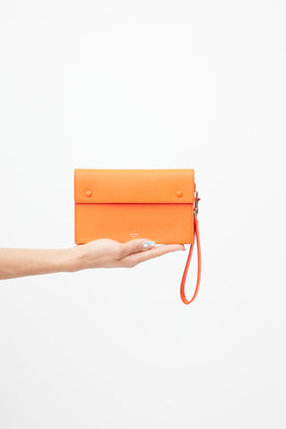 Celine Orange Pebbled Leather Clutch