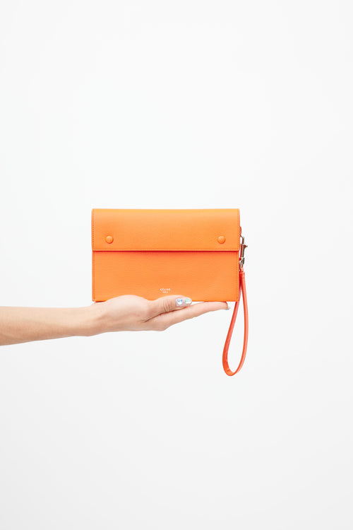 Celine Orange Pebbled Leather Clutch