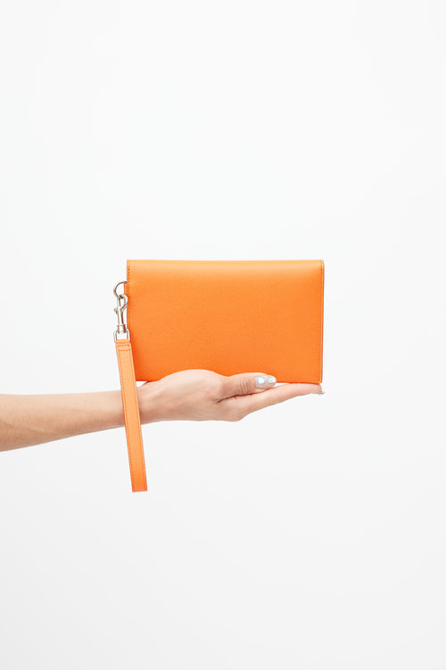 Celine Orange Pebbled Leather Clutch