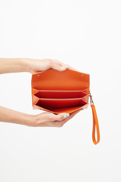 Celine Orange Pebbled Leather Clutch