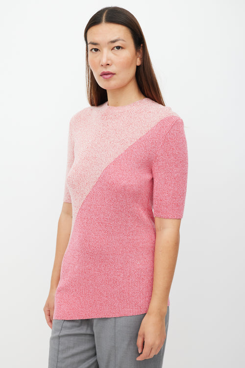 Celine Pink Two Tone Ribbed Knit Sweater