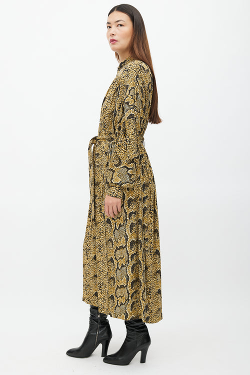 Celine Pre-Fall 2018 Brown Print Belted Maxi Dress