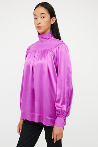 Purple Silk Button Detail Top