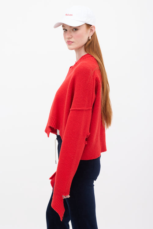 Celine Red Distressed Wool Crop Sweater