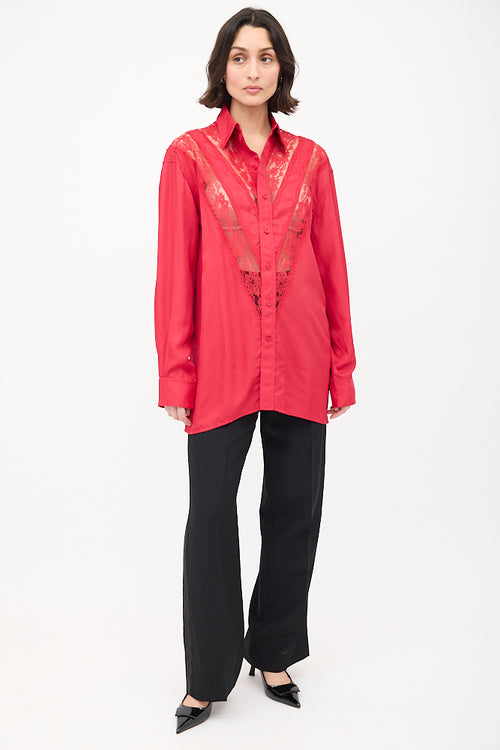 Celine Red Lace Panelled Shirt