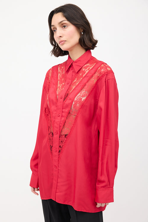 Celine Red Lace Panelled Shirt