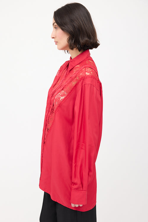 Celine Red Lace Panelled Shirt