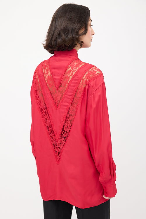 Celine Red Lace Panelled Shirt