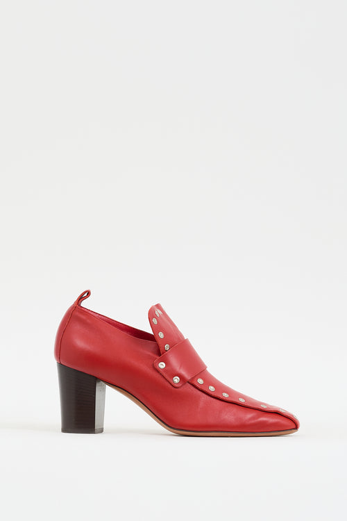 Celine Red Leather Studded Heeled Loafer