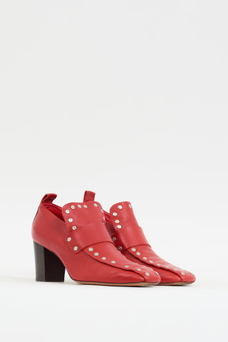 Celine Red Leather Studded Heeled Loafer