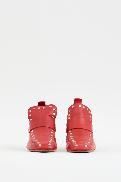 Celine Red Leather Studded Heeled Loafer