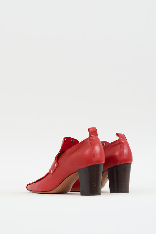 Celine Red Leather Studded Heeled Loafer